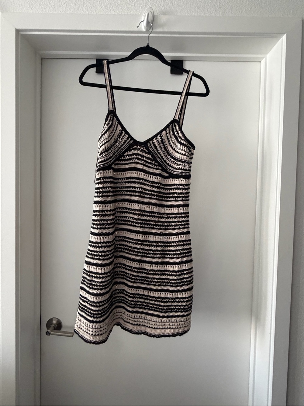 Zara Black and Cream Striped Knit Mini Dress